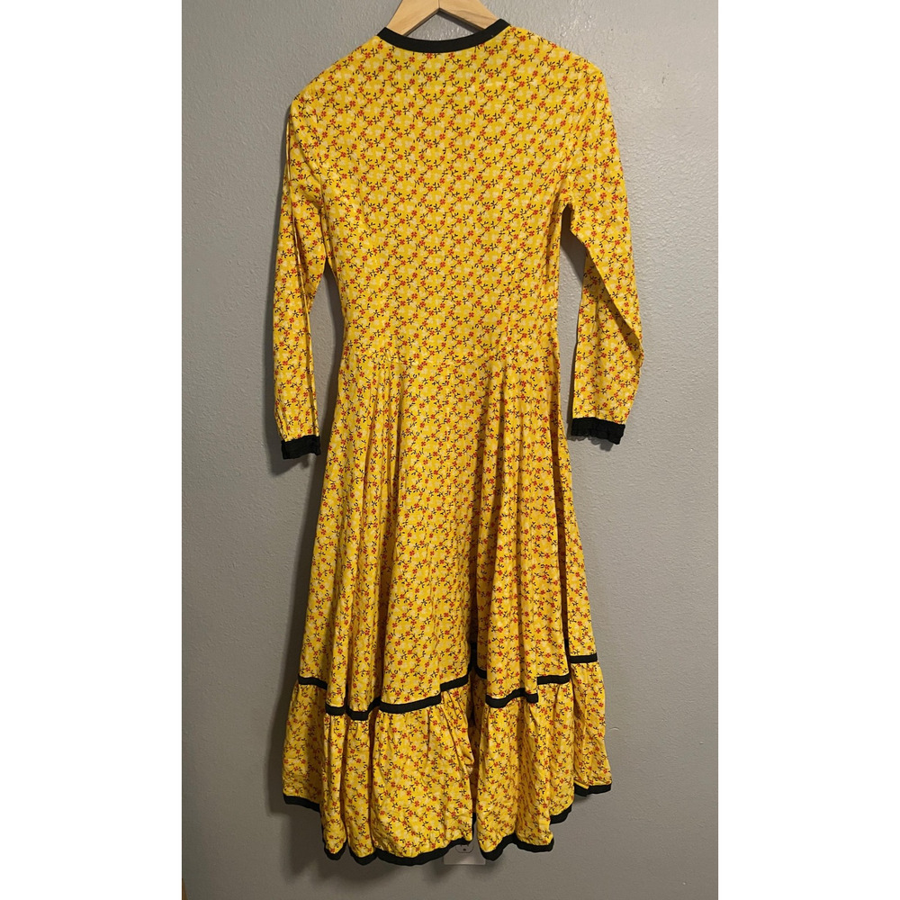 Vintage Carlette Dress Womens Small Yellow Floral Prairie Long Sleeve 70s READ